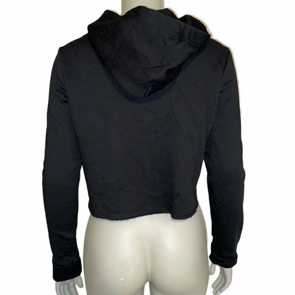 PINK Black Logo Cropped Raw Hem Sweatshirt NWT - Picture 2 of 4